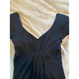 Gillian Vintage Black V-Neck Mini Dress Shoulder Pads 100% Rayon Small EUC